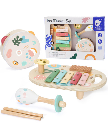 CLASSIC WORLD Zestaw Instrumenty Muzyczne dla Dzieci Cymbałki Bębenek Grzechotka  5 el.
