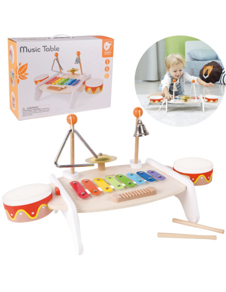 CLASSIC WORLD Zestaw Instrumenty Muzyczne dla Dzieci Ksylofon Tarka Cymbałki Bębenki Talerz Pałeczki Trójkąt Dzwonek 9 el.