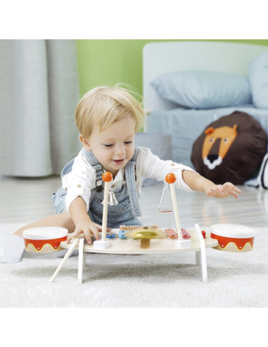 CLASSIC WORLD Zestaw Instrumenty Muzyczne dla Dzieci Ksylofon Tarka Cymbałki Bębenki Talerz Pałeczki Trójkąt Dzwonek 9 el.