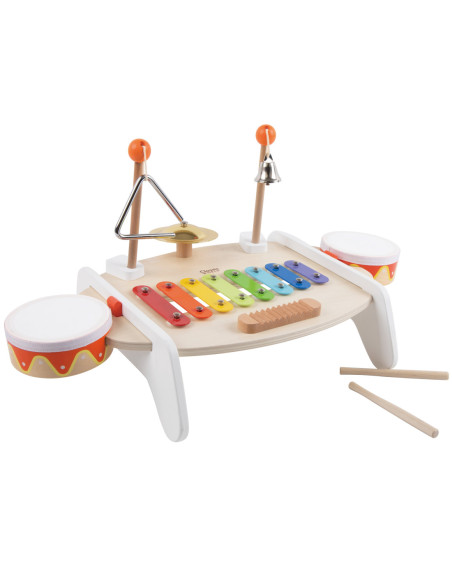 CLASSIC WORLD Zestaw Instrumenty Muzyczne dla Dzieci Ksylofon Tarka Cymbałki Bębenki Talerz Pałeczki Trójkąt Dzwonek 9 el.