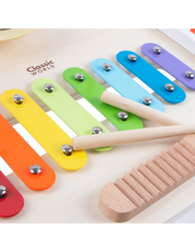 CLASSIC WORLD Zestaw Instrumenty Muzyczne dla Dzieci Ksylofon Tarka Cymbałki Bębenki Talerz Pałeczki Trójkąt Dzwonek 9 el.