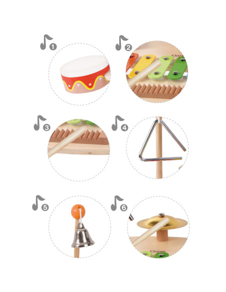 CLASSIC WORLD Zestaw Instrumenty Muzyczne dla Dzieci Ksylofon Tarka Cymbałki Bębenki Talerz Pałeczki Trójkąt Dzwonek 9 el.