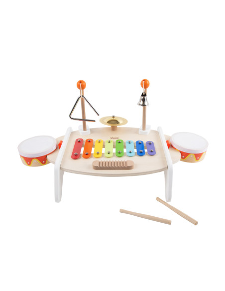 CLASSIC WORLD Zestaw Instrumenty Muzyczne dla Dzieci Ksylofon Tarka Cymbałki Bębenki Talerz Pałeczki Trójkąt Dzwonek 9 el.