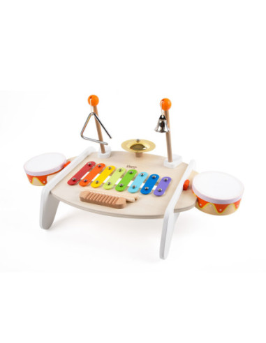 CLASSIC WORLD Zestaw Instrumenty Muzyczne dla Dzieci Ksylofon Tarka Cymbałki Bębenki Talerz Pałeczki Trójkąt Dzwonek 9 el.