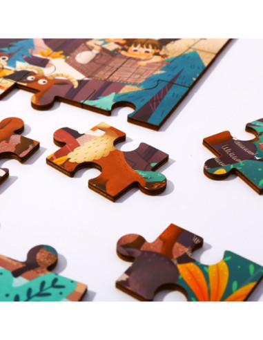 TOOKY TOY Puzzle z Ramką i Woreczkiem Alpejskie Zwierzęta i Krajobraz 49 el.