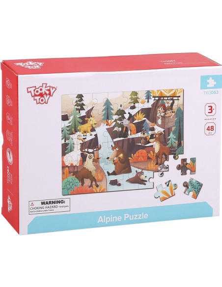 TOOKY TOY Puzzle z Ramką i Woreczkiem Alpejskie Zwierzęta i Krajobraz 49 el.
