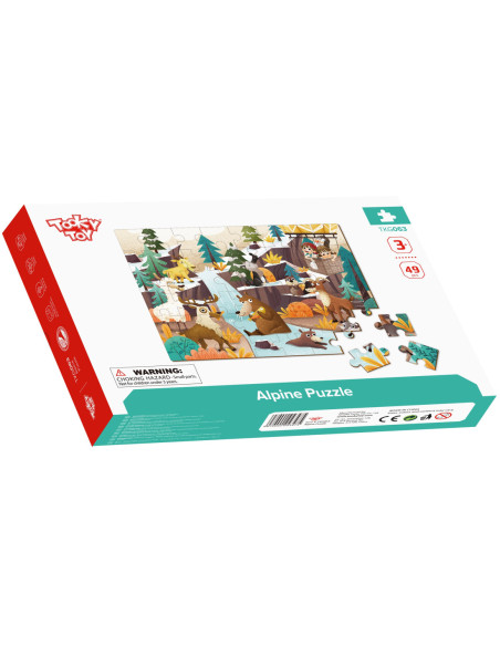 TOOKY TOY Puzzle z Ramką i Woreczkiem Alpejskie Zwierzęta i Krajobraz 49 el.