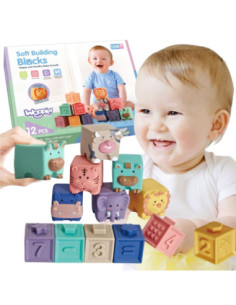 WOOPIE BABY Klocki Sensoryczne Układanka do Ściskania Dźwięk Nauka Liczenia 12 el.