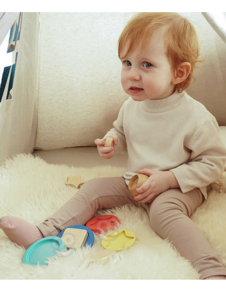 TOOKY TOY Drewniana Układanka Piramidka Kształty Miś 11 el.