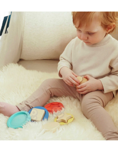 TOOKY TOY Drewniana Układanka Piramidka Kształty Miś 11 el.