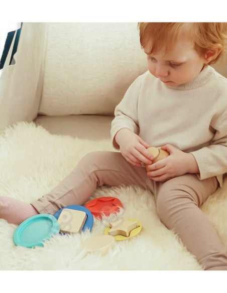 TOOKY TOY Drewniana Układanka Piramidka Kształty Miś 11 el.