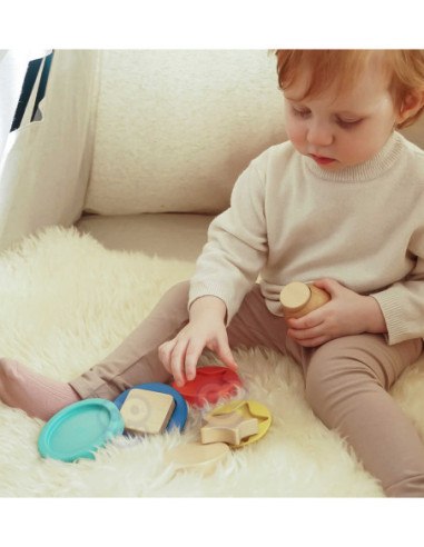 TOOKY TOY Drewniana Układanka Piramidka Kształty Miś 11 el.