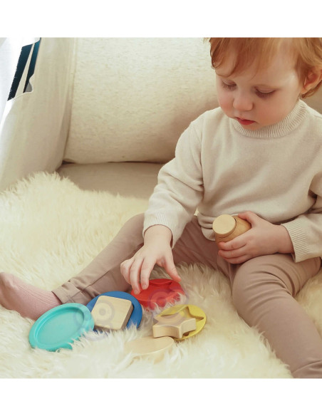 TOOKY TOY Drewniana Układanka Piramidka Kształty Miś 11 el.