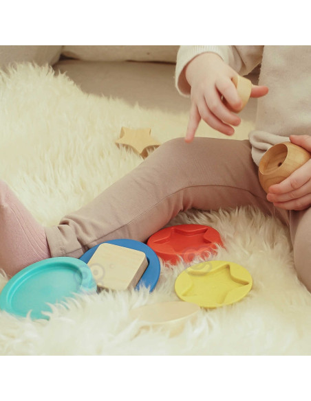 TOOKY TOY Drewniana Układanka Piramidka Kształty Miś 11 el.