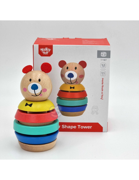 TOOKY TOY Drewniana Układanka Piramidka Kształty Miś 11 el.