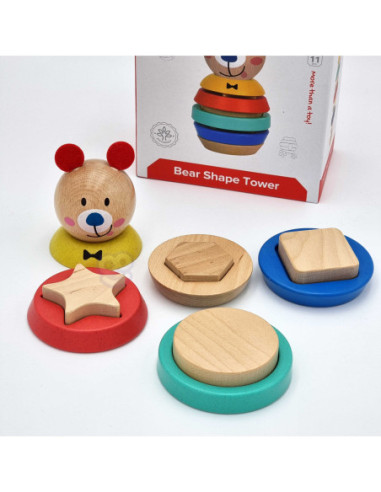 TOOKY TOY Drewniana Układanka Piramidka Kształty Miś 11 el.
