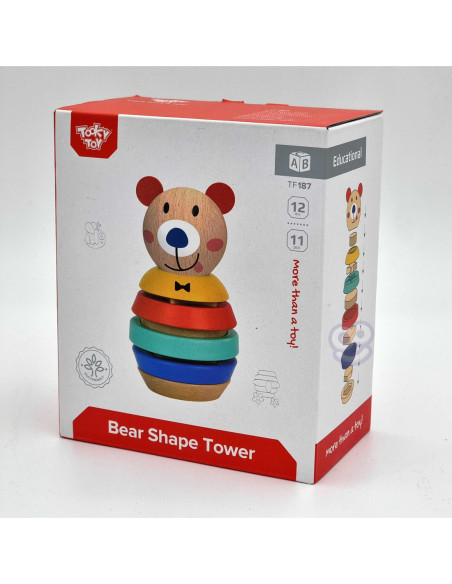 TOOKY TOY Drewniana Układanka Piramidka Kształty Miś 11 el.