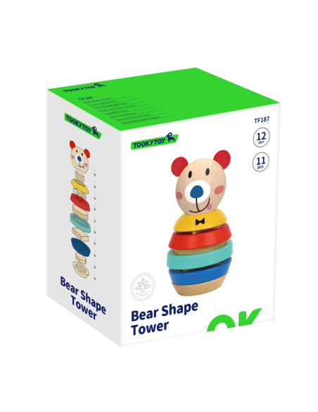 TOOKY TOY Drewniana Układanka Piramidka Kształty Miś 11 el.