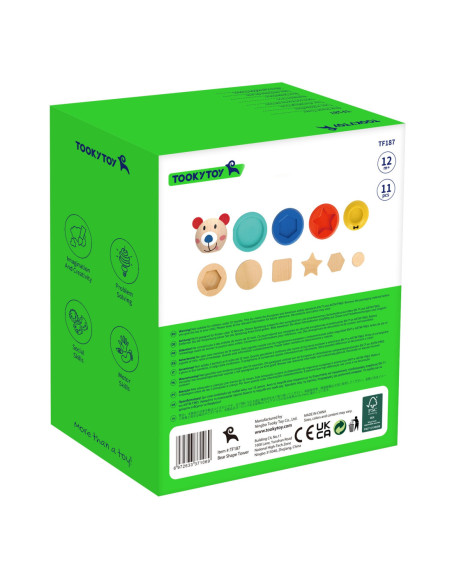 TOOKY TOY Drewniana Układanka Piramidka Kształty Miś 11 el.