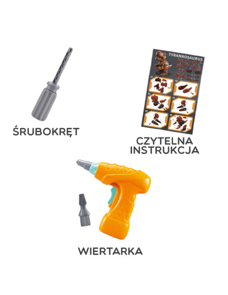 WOOPIE Dinozaur do Skręcania Zestaw Konstrukcyjny + Wiertarka 31 el.