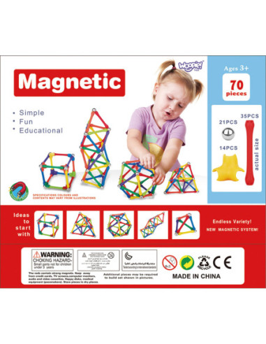 WOOPIE Klocki Magnetyczne Konstrukcyjne Układanka Kreatywna 70 el.