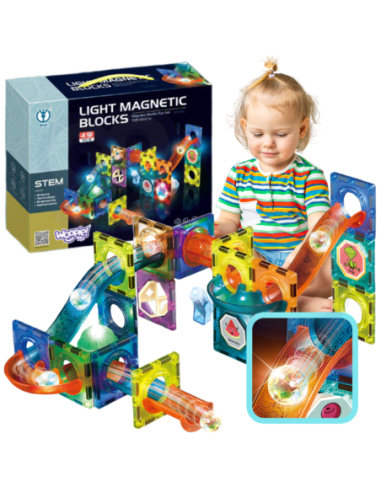 WOOPIE Klocki Magnetyczne Tor Kulkowy Świetlny 49 el.