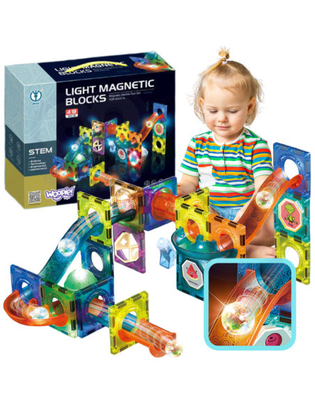 WOOPIE Klocki Magnetyczne Tor Kulkowy Świetlny 49 el.