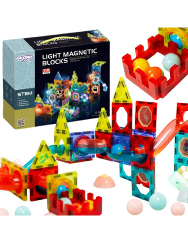 WOOPIE Klocki Magnetyczne Tor Kulkowy Świetlny 75 el.