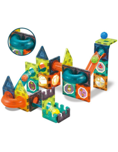 WOOPIE Klocki Magnetyczne Tor Kulkowy Świetlny 75 el.