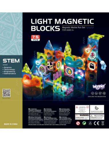 WOOPIE Klocki Magnetyczne Tor Kulkowy Świetlny 75 el.