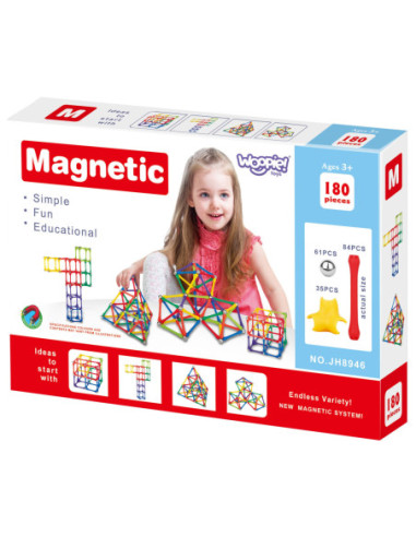 WOOPIE Klocki Magnetyczne Konstrukcyjne Układanka Kreatywna 180 el.