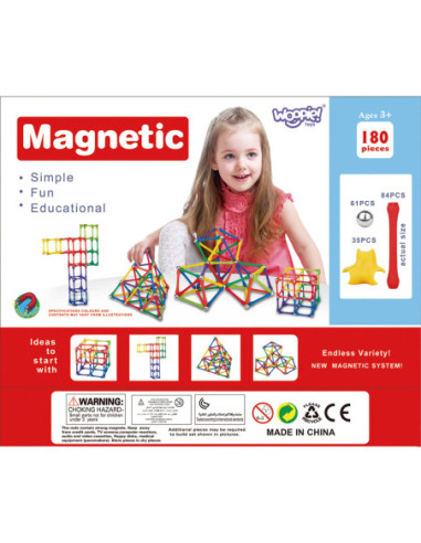 WOOPIE Klocki Magnetyczne Konstrukcyjne Układanka Kreatywna 180 el.