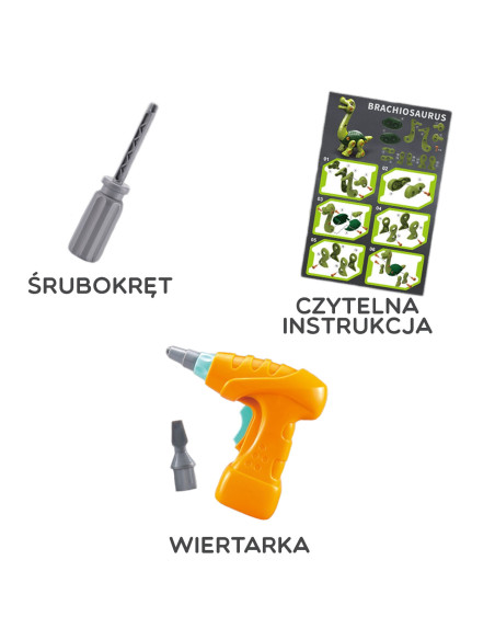 WOOPIE Dinozaur do Skręcania Zestaw Konstrukcyjny + Wiertarka 31 el.
