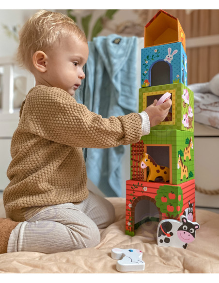 WOOPIE GREEN Układanka Kostki Farma w Pudełkach + Figurki 10 el.