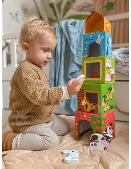 WOOPIE GREEN Układanka Kostki Farma w Pudełkach + Figurki 10 el.