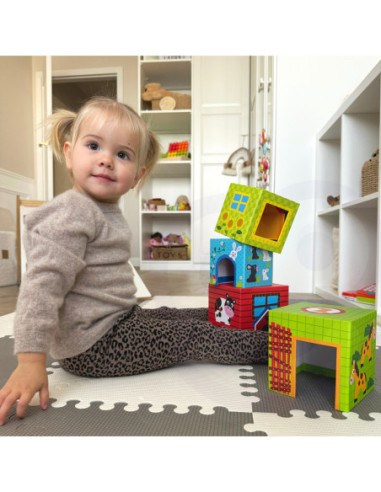 WOOPIE GREEN Układanka Kostki Farma w Pudełkach + Figurki 10 el.