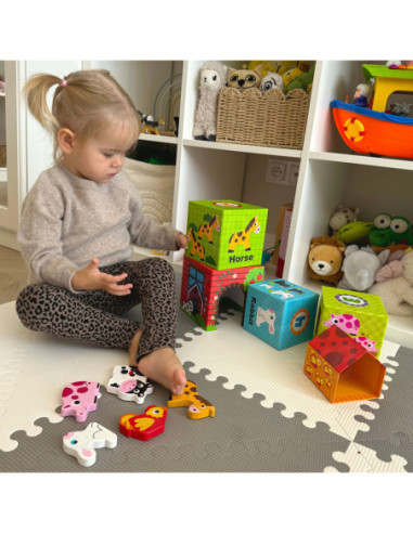 WOOPIE GREEN Układanka Kostki Farma w Pudełkach + Figurki 10 el.