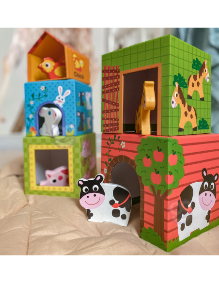 WOOPIE GREEN Układanka Kostki Farma w Pudełkach + Figurki 10 el.