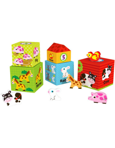 WOOPIE GREEN Układanka Kostki Farma w Pudełkach + Figurki 10 el.