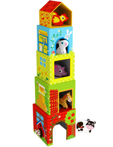 WOOPIE GREEN Układanka Kostki Farma w Pudełkach + Figurki 10 el.