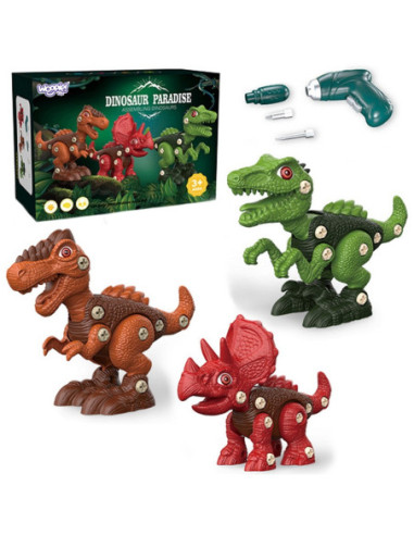 WOOPIE Zestaw Dinozaury do Skręcania 3 szt. Zestaw Konstrukcyjny Wiertarka Śrubokręt 89 el.