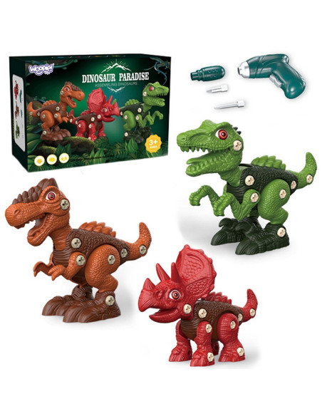 WOOPIE Zestaw Dinozaury do Skręcania 3 szt. Zestaw Konstrukcyjny Wiertarka Śrubokręt 89 el.