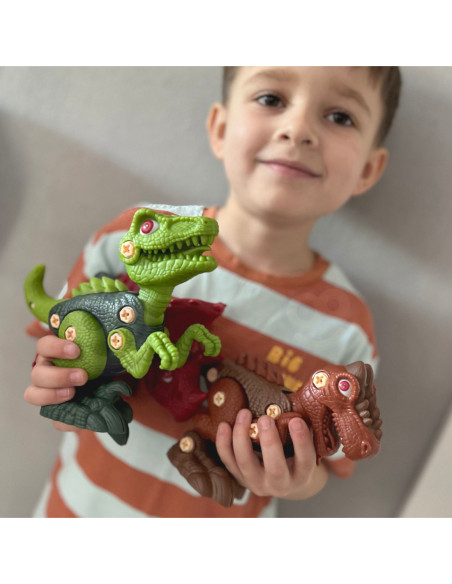 WOOPIE Zestaw Dinozaury do Skręcania 3 szt. Zestaw Konstrukcyjny Wiertarka Śrubokręt 89 el.