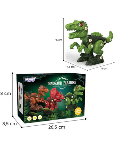WOOPIE Zestaw Dinozaury do Skręcania 3 szt. Zestaw Konstrukcyjny Wiertarka Śrubokręt 89 el.