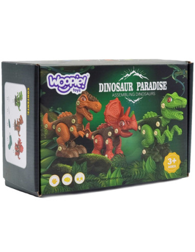 WOOPIE Zestaw Dinozaury do Skręcania 3 szt. Zestaw Konstrukcyjny Wiertarka Śrubokręt 89 el.