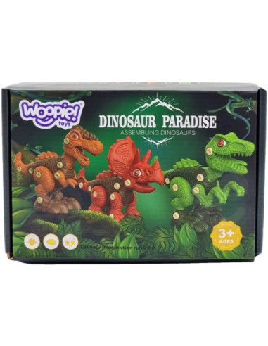 WOOPIE Zestaw Dinozaury do Skręcania 3 szt. Zestaw Konstrukcyjny Wiertarka Śrubokręt 89 el.