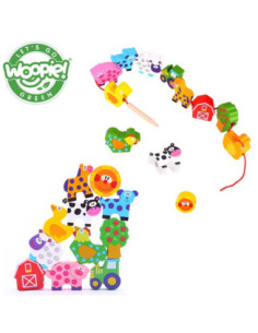 TOOKY TOY Drewniane Zwierzęta z Farmy do Nawlekania Na Sznurek