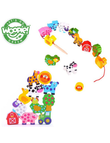 TOOKY TOY Drewniane Zwierzęta z Farmy do Nawlekania Na Sznurek