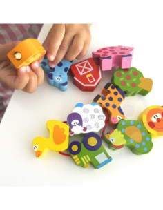 TOOKY TOY Drewniane Zwierzęta z Farmy do Nawlekania Na Sznurek 2
