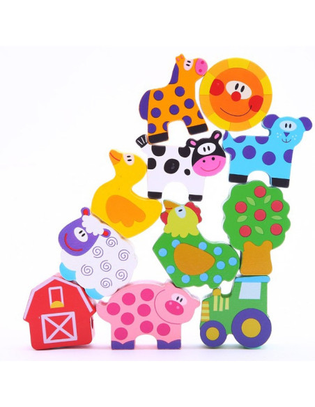 TOOKY TOY Drewniane Zwierzęta z Farmy do Nawlekania Na Sznurek